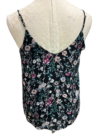 Small Lush Womens Navy Blue Floral Print Sleeveless Blouse Keyhole Neckline