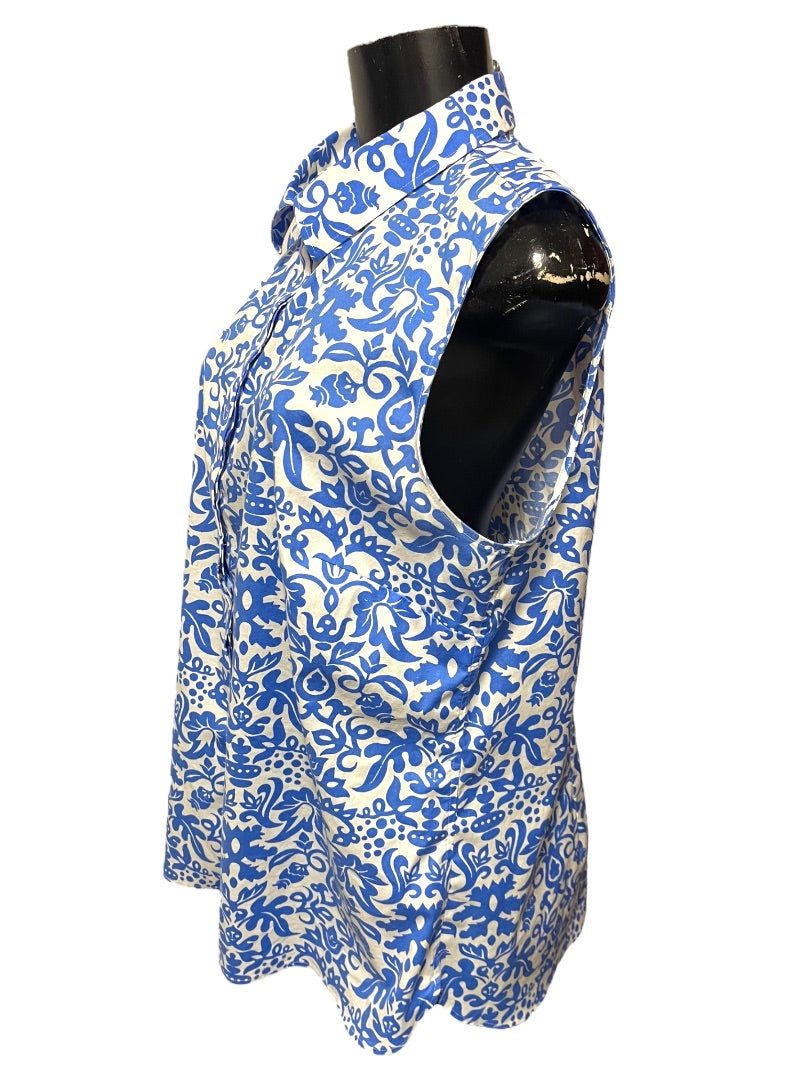 Size 16 Talbots Button Up Wrinkle Resistant Sleeveless Floral Shirt Blue