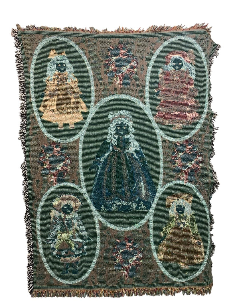 Vintage Woven Throw Blanket Collectors Dolls 68" x 50"
