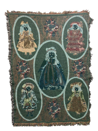 Vintage Woven Throw Blanket Collectors Dolls 68" x 50"