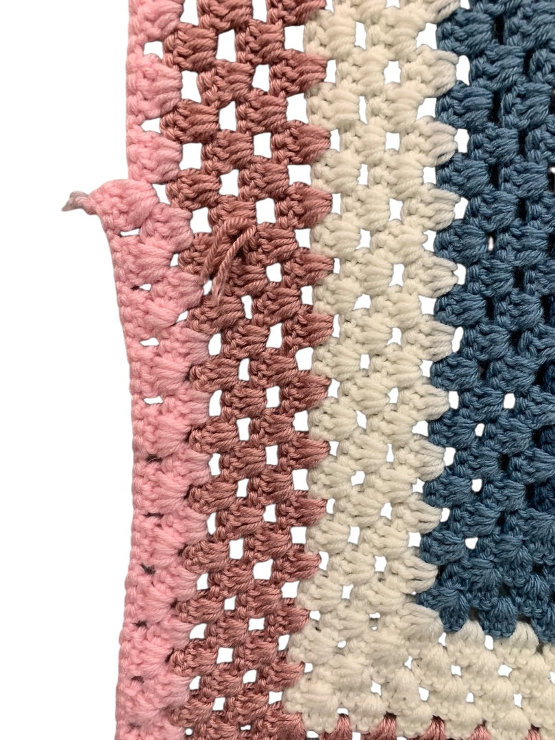 Vintage Crochet Square Blanket Afghan Throw 42" x 44" Mauve Blue