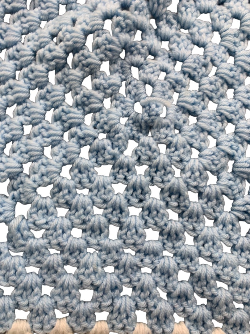 Vintage Crochet Afghan Blanket Throw 38" Square Blue White