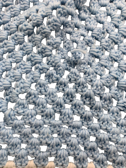 Vintage Crochet Afghan Blanket Throw 38" Square Blue White