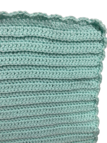 Vintage Mint Green Crochet Baby Blanket 34" x 27" Scalloped Edge