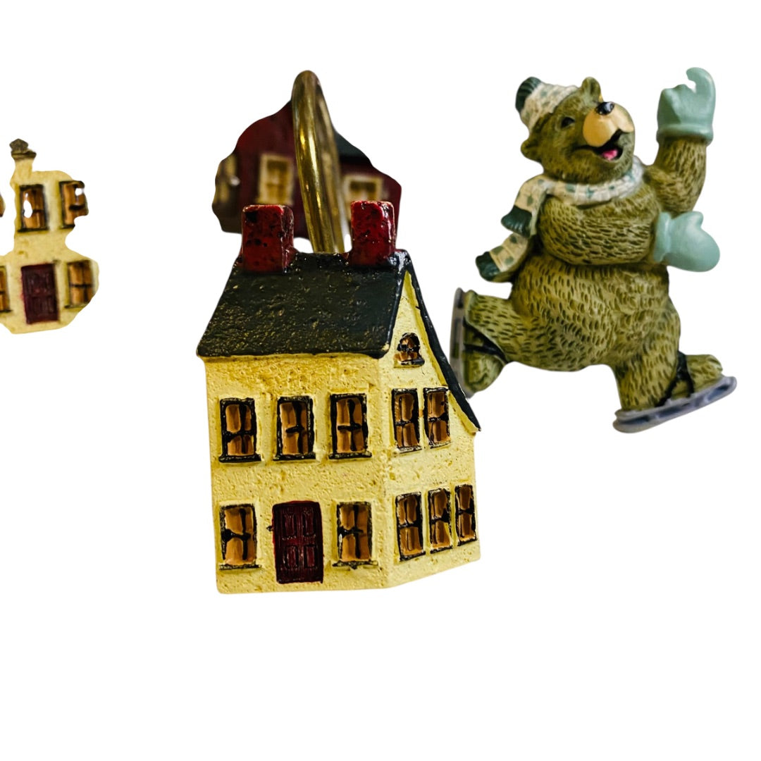 Set of 20 Holiday Winter Shower Curtain Hooks Bear Barn Tree Snow