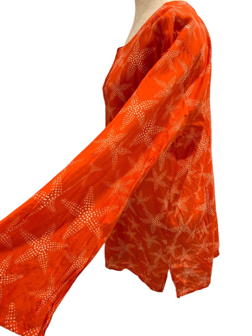 Large/XL Paths of the Spirit Womens Bathing Coverup Orange Starfish Sheer