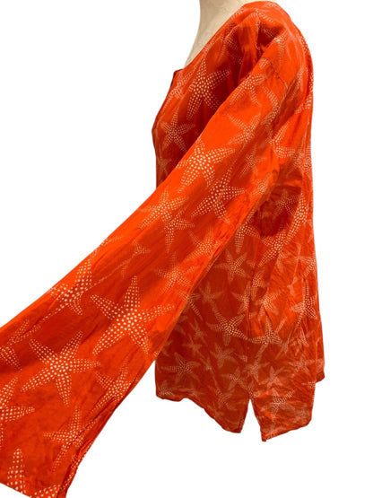 Large/XL Paths of the Spirit Womens Bathing Coverup Orange Starfish Sheer