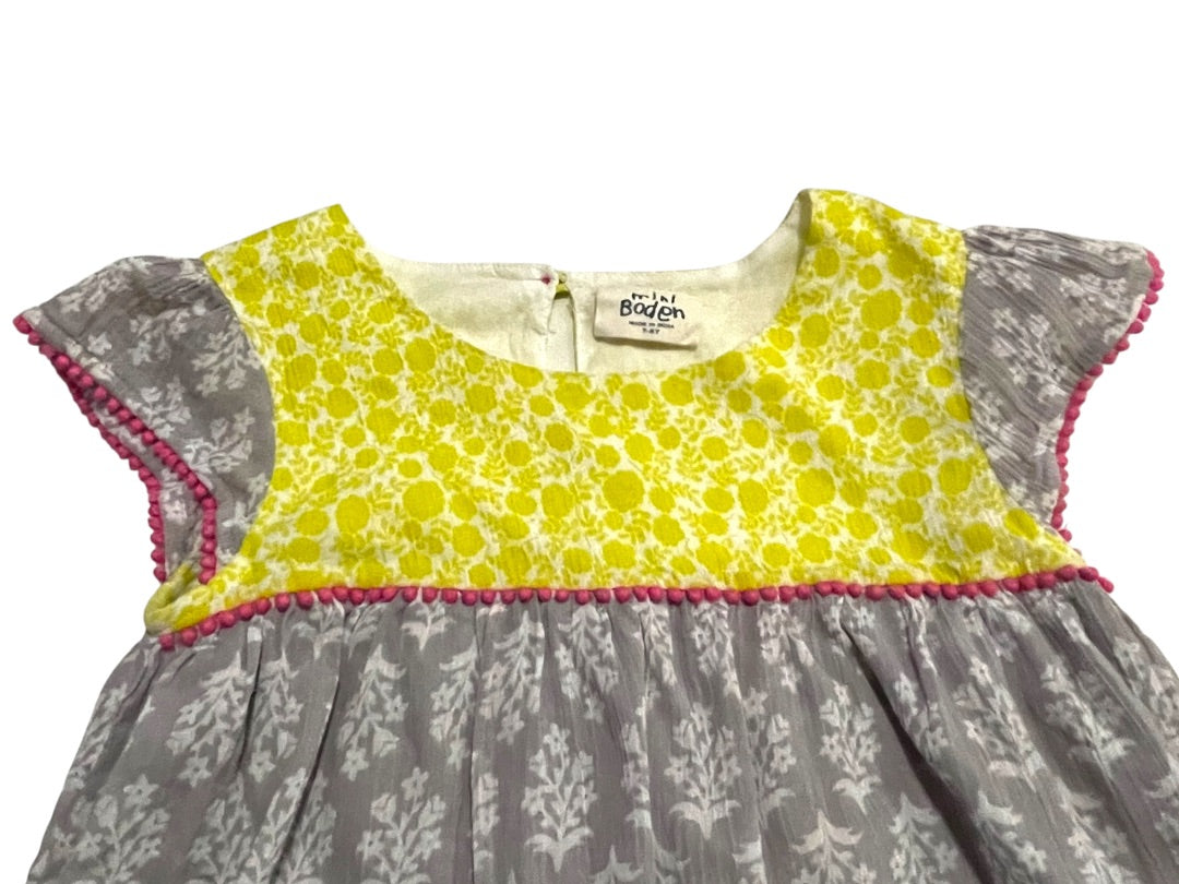 7-8 Years Mini Boden Capsleeve Girls Lined Floral Cotton Dress Gray