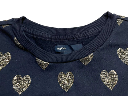 Medium (8) Gap Kids Sparkle Heart Sweatshirt Dress Navy Blue