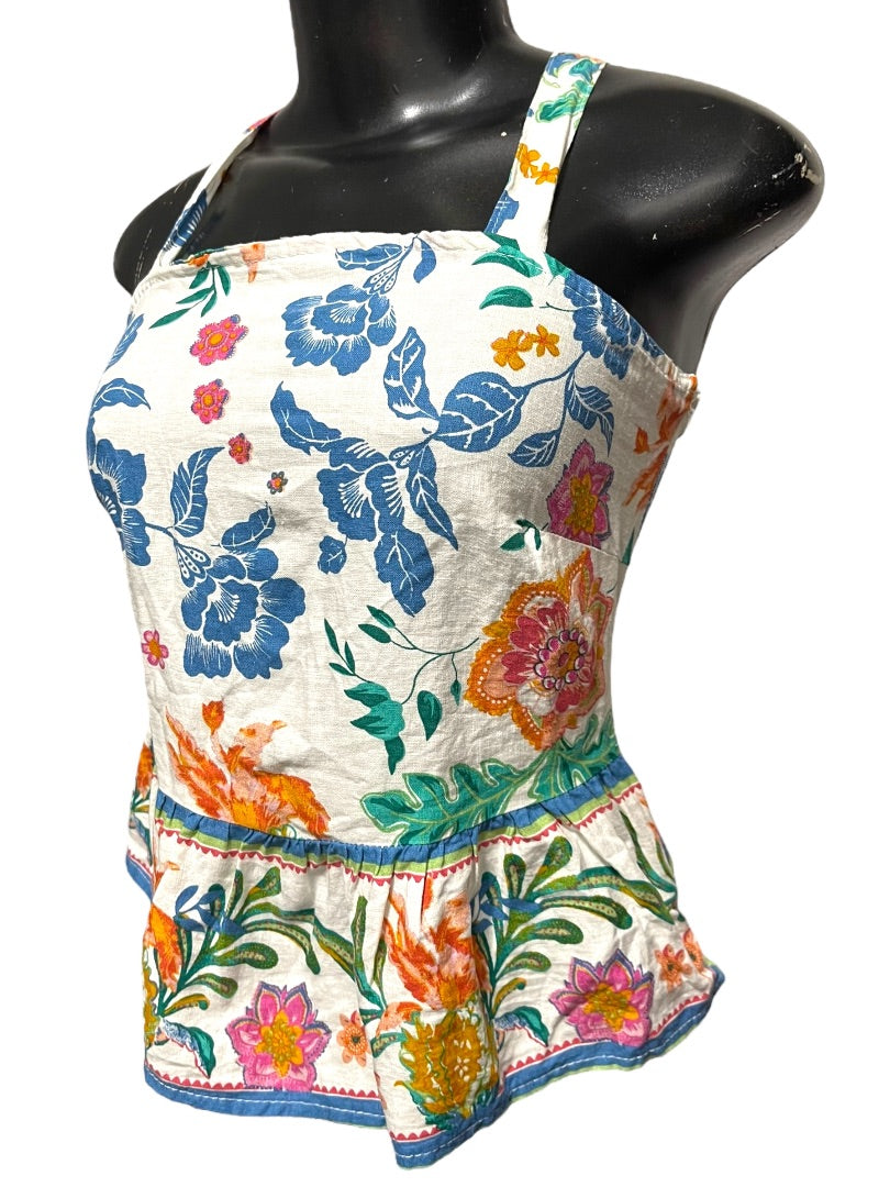 XS Rachel Zoe Womens Linen Blend Peplum Sleeveless Shirt Side Zip