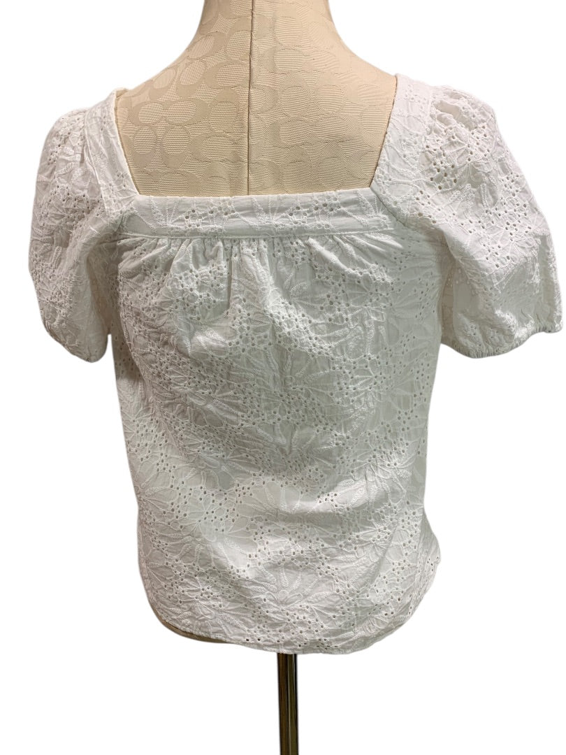 XXSP Loft Petites Womens White Eyelet Lined Pullover Blouse Square Neck