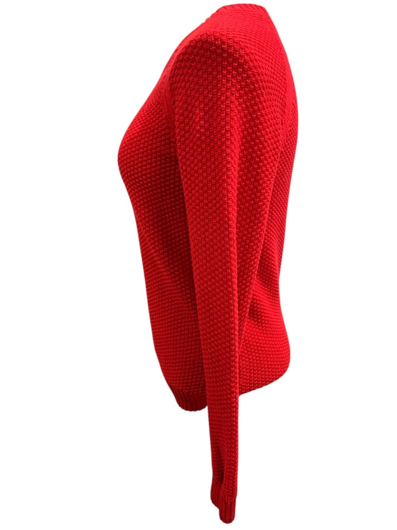 XS Loft Womens Red Sweater Pullover Textured Crew Neck