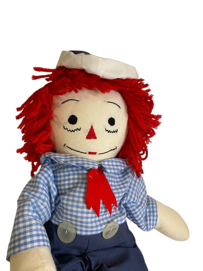 Vintage Raggedy Andy Rag Doll 25 Inch Handmade Embroidered Face