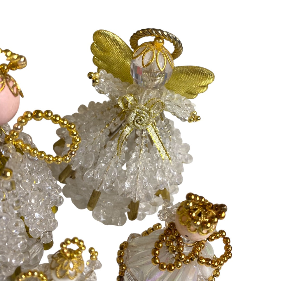 Set of 4 Vintage Beaded Angel Tabletop Ornaments 1.5"-3" Handmade