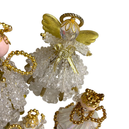 Set of 4 Vintage Beaded Angel Tabletop Ornaments 1.5"-3" Handmade