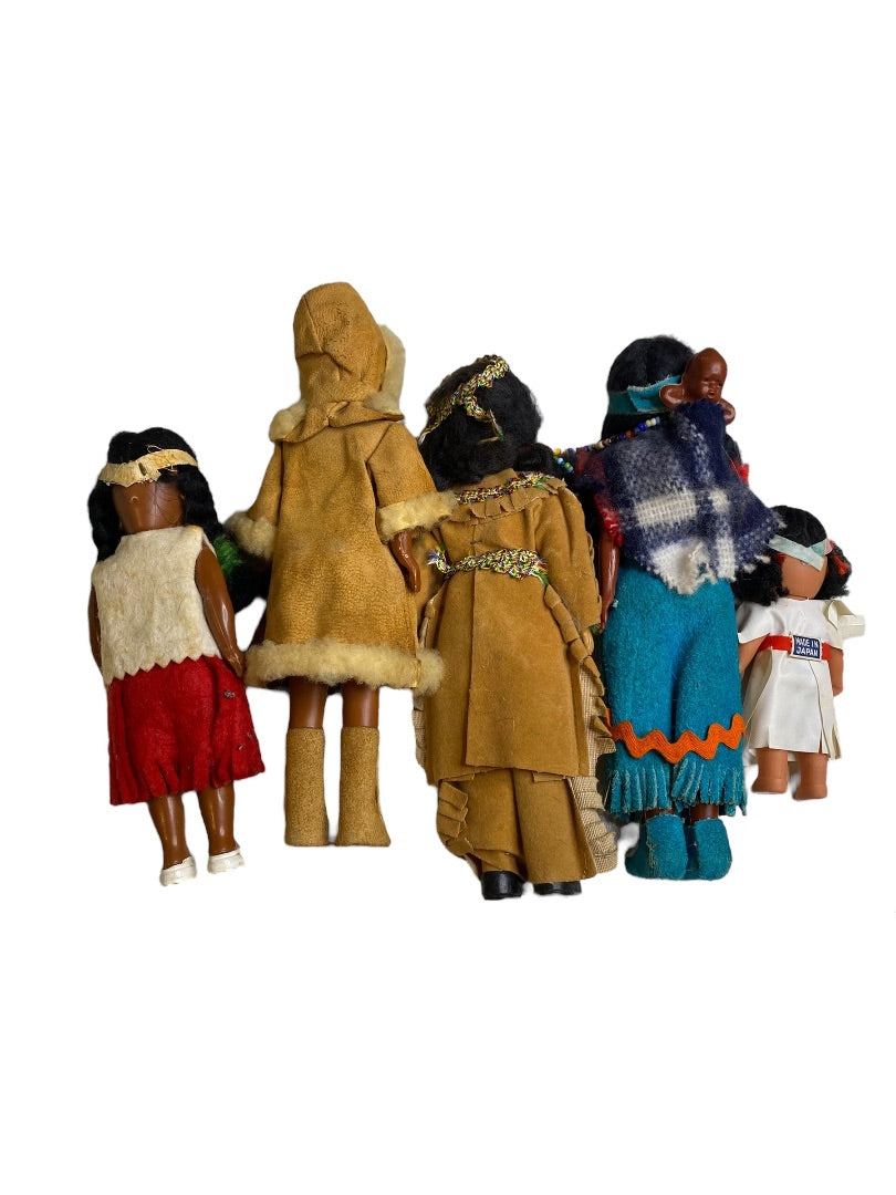 Lot of 5 Native American Vintage Dolls Sleep Wake Eyes Papoose