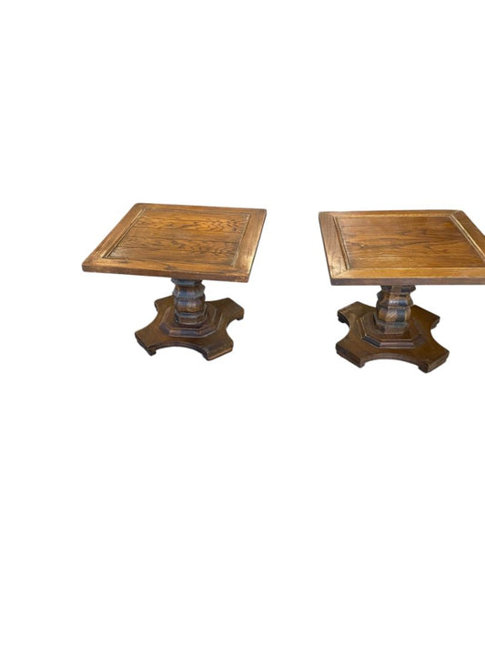 Set of 2 Wood Pedestal Side Table End Table 19" Square x 15"h