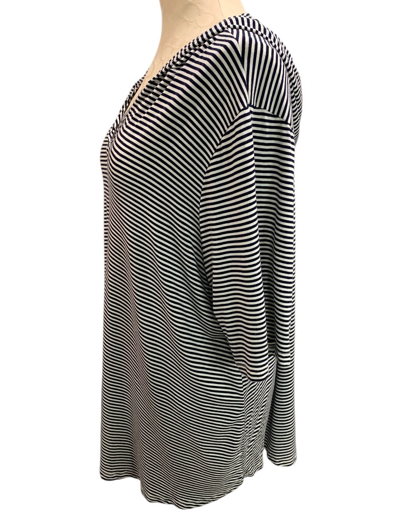 1X Kim & Cami Womens Striped Pullover Hoodie Short Sleeve Lightweight Black White