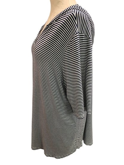 1X Kim & Cami Womens Striped Pullover Hoodie Short Sleeve Lightweight Black White