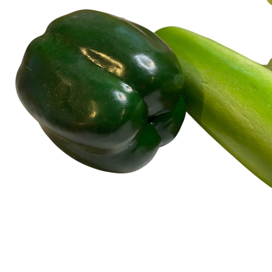 Assorted Lot of 5 Faux Vegetables Plastic Wooden Cucumber Squash Pepper