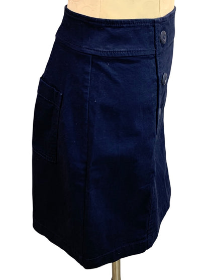 Size 2 Loft Navy Blue Skirt Side Zip Stretch Cotton 18.5" Length