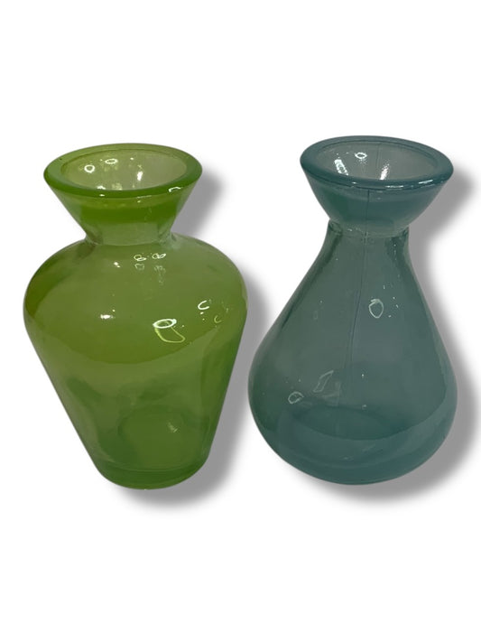 Pair of Glass 4.5" Bud Vases Blue Green