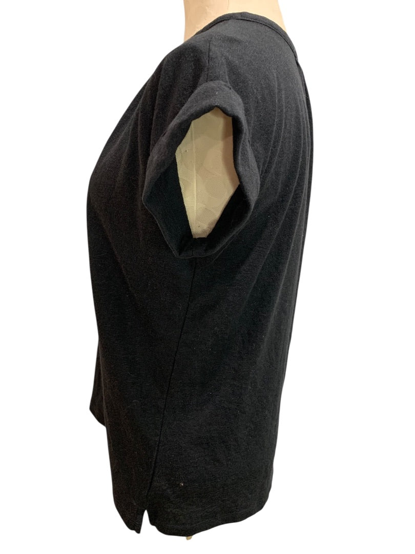 XS Loft Womens Black Henley Style Black Short Sleeve Tshirt