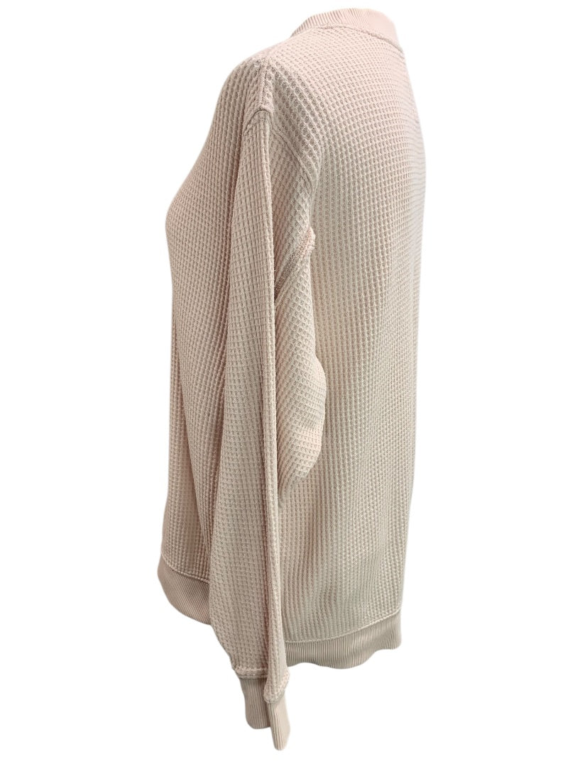 XS Aerie Womens Pink Oversize Thermal Sweatshirt Crewneck Pullover
