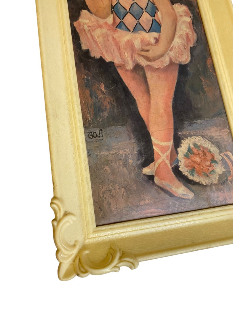 1960s Goji Print Big Eyed Ballerina Girl in Soroka USA Plastic Frame 18" x 7"