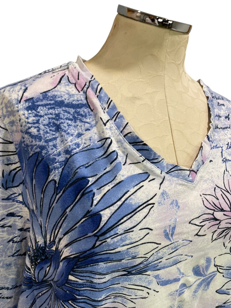 1X Liz & Me Womens Floral Print V-Neck Tshirt Short Sleeve