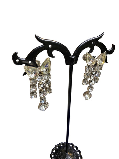 Vintage Rhinestone Earrings Non-Pierced Screwback 1.5" Drop Dangle