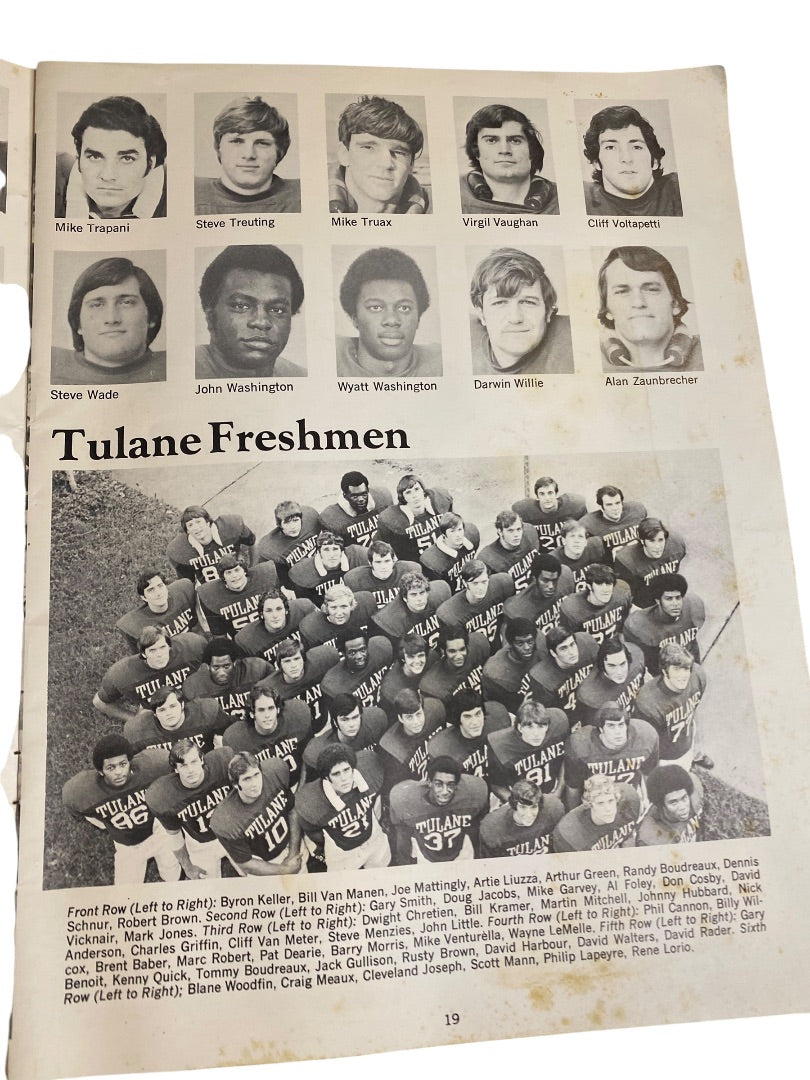 1973 LSU v Tulane Football Program Mike Miley Brad Davis Steve Foley Robiskie