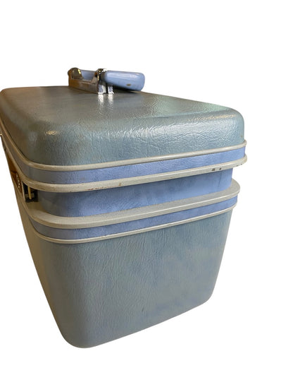 Vintage Samsonite Sky Blue Train Travel Case Mirror Travel Organizer