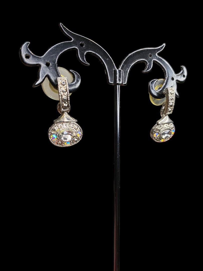 Vintage Pierced Earrings Rhinestone Silvertone 1" Drop Post