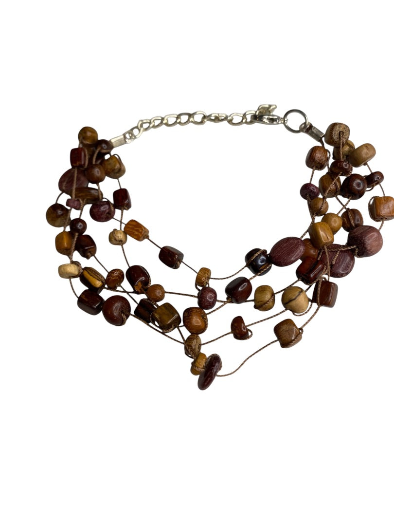 Wooden Beaded String Multistrand Bracelet 8-9" Lobster Clasp