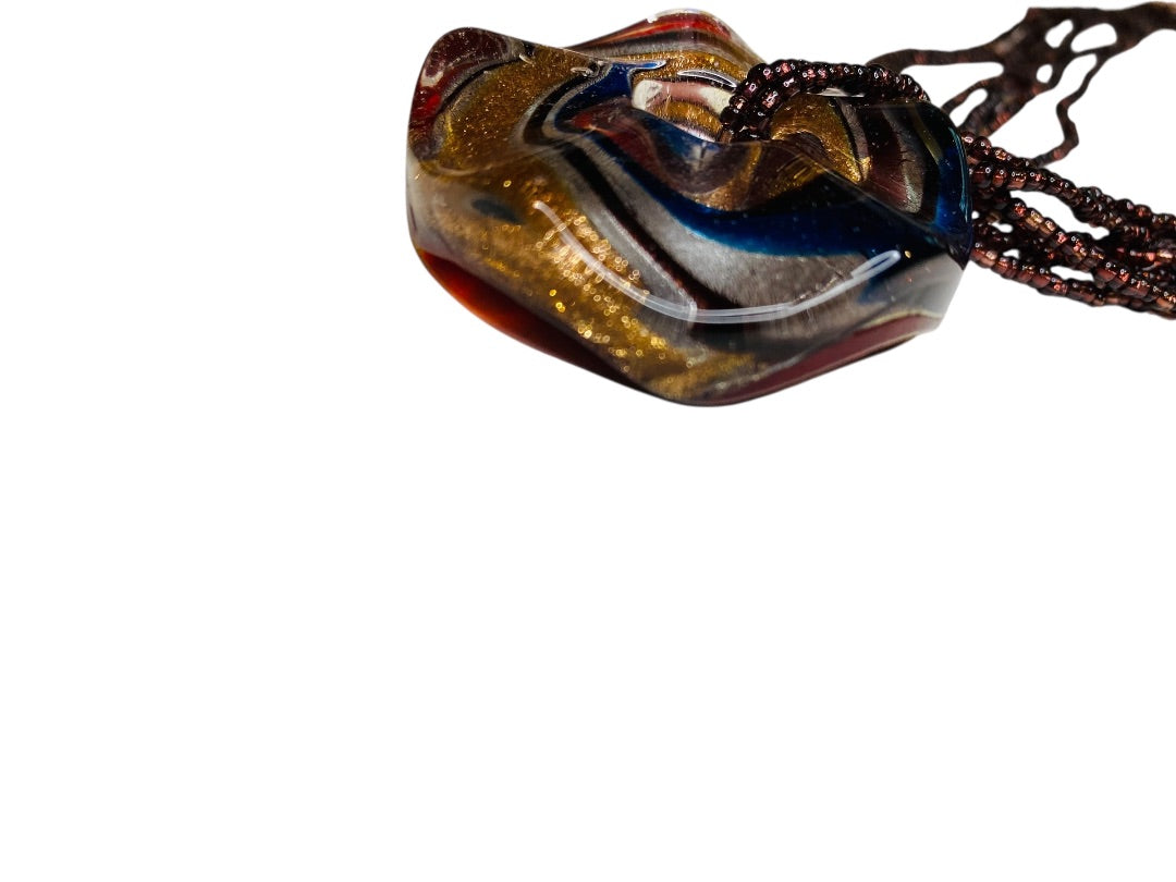 Chunky Glass Pendant and Seed Bead Multistrand Necklace 20-23"