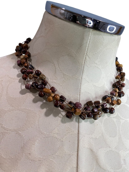 Wooden Bead Multistrand Boho Necklace 17" Lightweight
