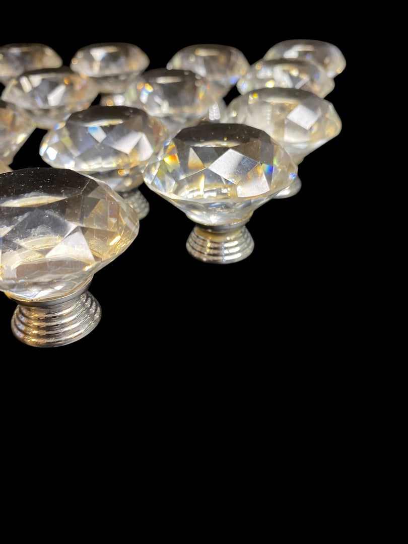 Set of 18 Clear Crystal Silvertone Drawer Knob Pulls Floral 40mm 1.6"