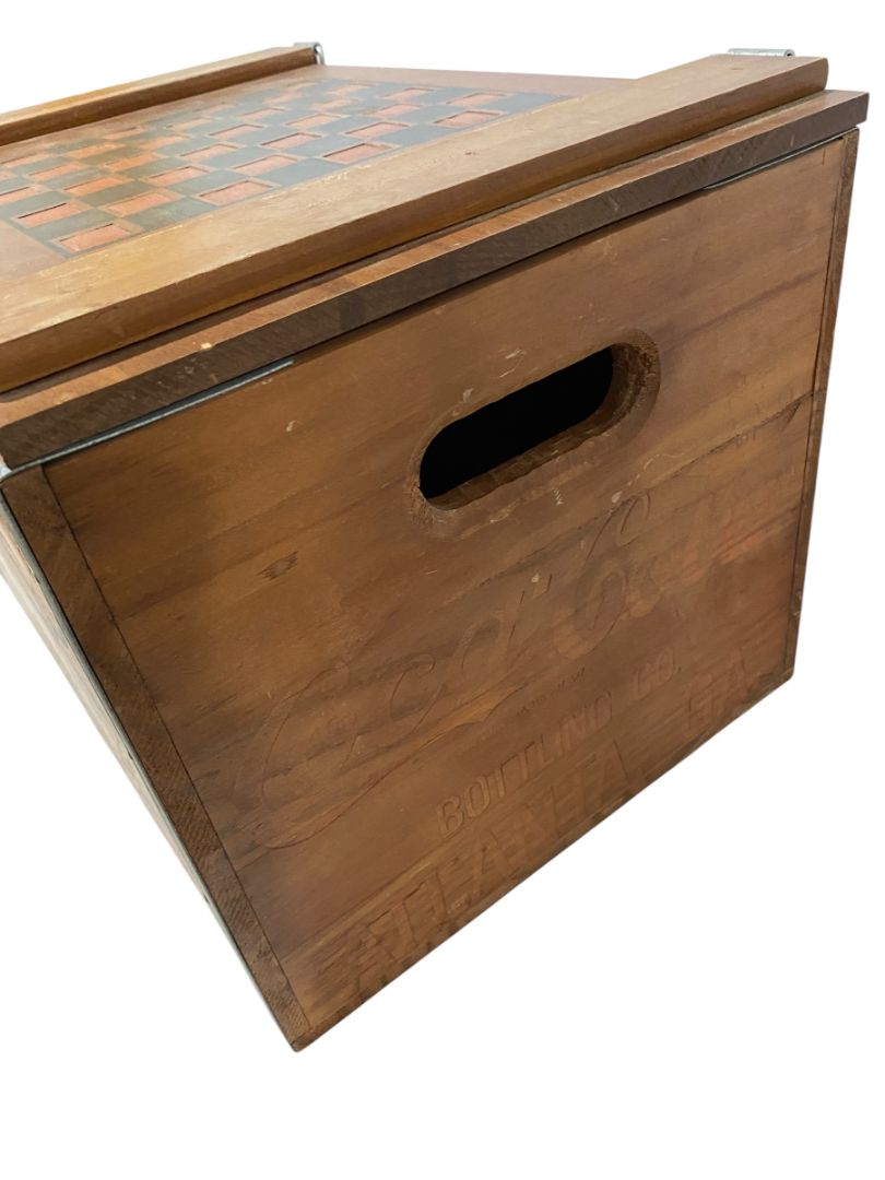 1990s Wooden Coca-Cola Coke Checkers Hinged Crate Box with Checkers