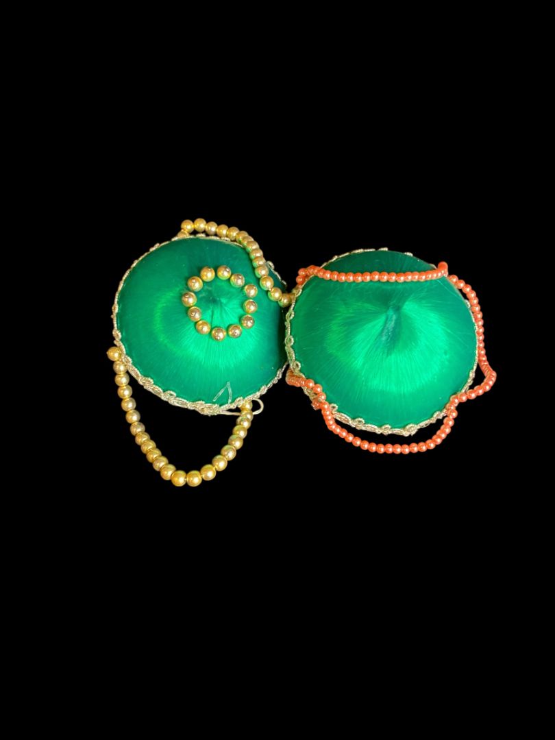 Set of 2 Vintage Christmas Ornament Satin Spun Beaded 3" Diameter