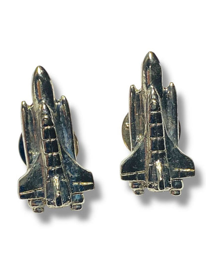 Pair of Vintage Space Shuttle Silvertone Lapel Pins Butterfly Back 1.25"