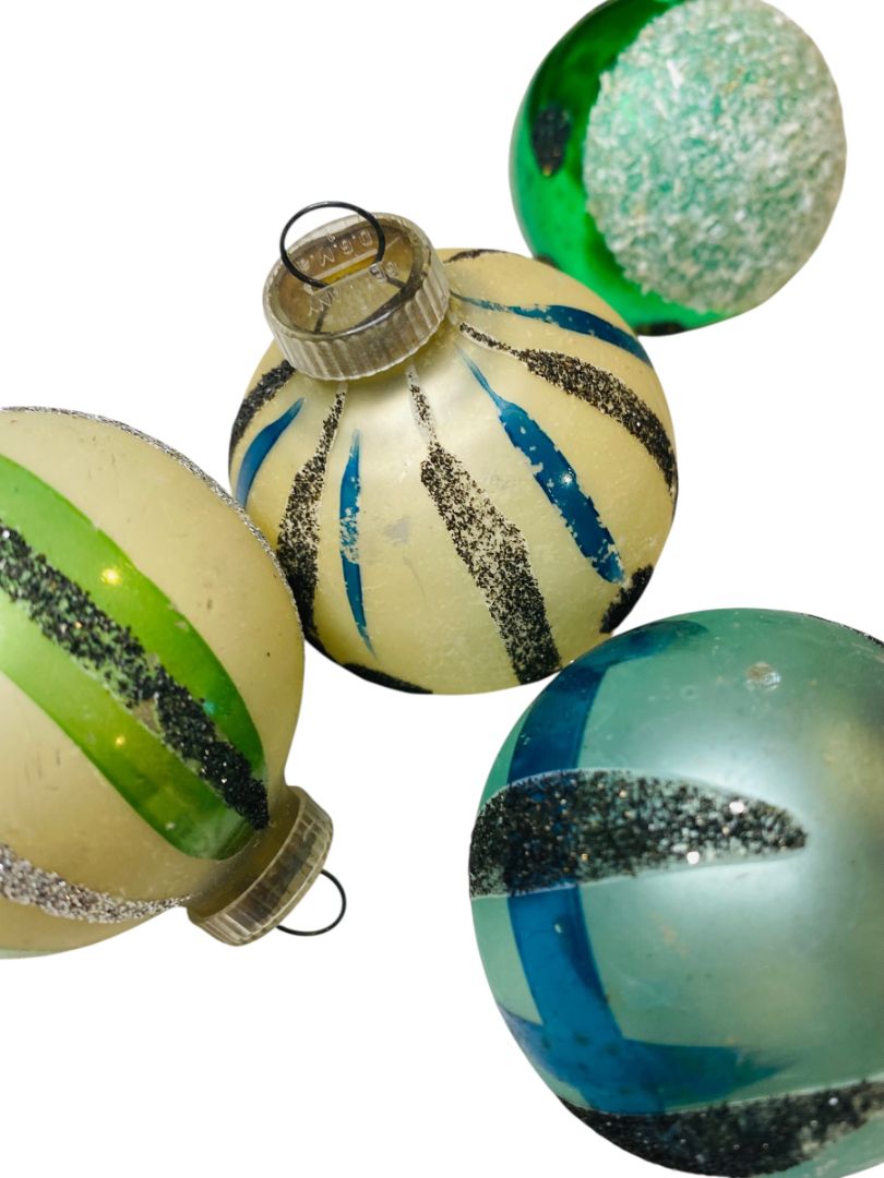 Vintage West Germany Glass Christmas Ornaments 2" Blue Green