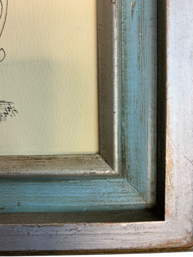 1978 Framed Blue Tulip Pen and Ink Sketch Art 10.5" x 8.5"