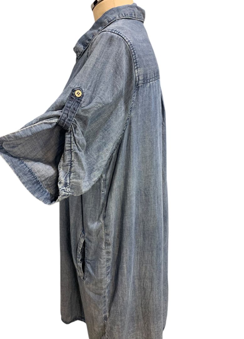 Size 1X Velvet Heart Jean Denim Shift Dress Pockets Short Sleeve