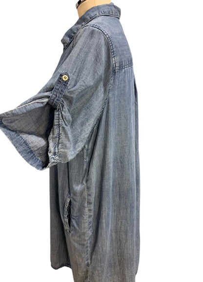 Size 1X Velvet Heart Jean Denim Shift Dress Pockets Short Sleeve