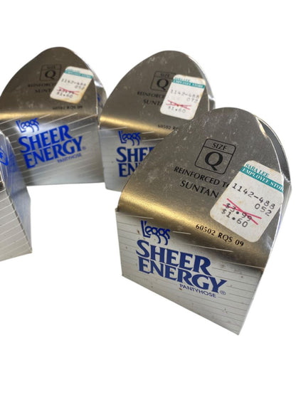 4 Pairs L'eggs Pantyhose Size Q Sheer Energy Regular Suntan 60502 RQS Vintage 1992