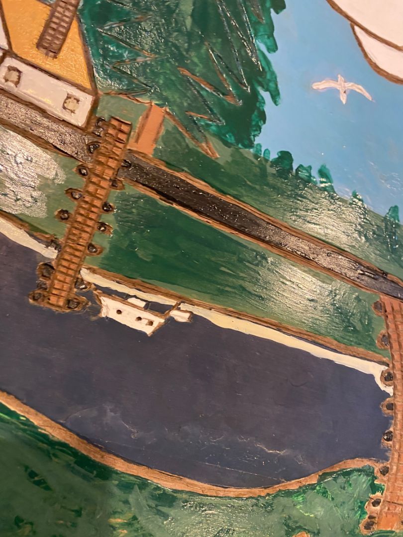 Vintage Carved Wooden Nature Scene Enameled Paint 22" x 16"