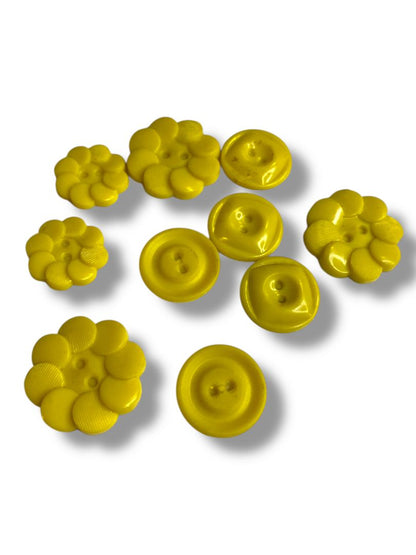 Lot of 10 Yellow Assorted Midcentury Buttons Acrylic Sunshine Yellow