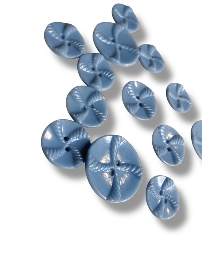 Lot of 13 Midcentury Buttons Plastic Assorted Light Blue Rope Design