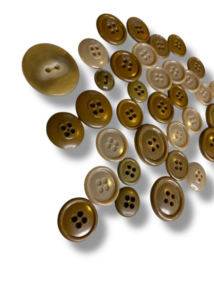Lot of 34 Midcentury Plastic Buttons Assorted Brown Taupe Craft Sew
